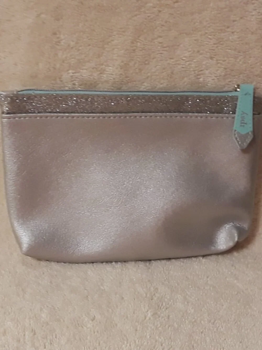 Set of 2 Ipsy Metallic Cosmetic Bags: Gold Sequin Black Tassel & Silver Aqua